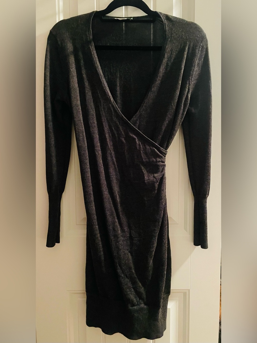 LOFT Black Wrap Sweater Dress Ruched Long Sleeve Women S